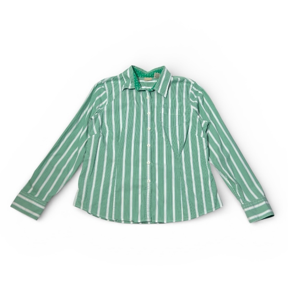 LL Bean Womens  Button Up Shirt  Long Sleeve  Stretch Cotton Semi Fitted Large - Picture 2 of 10